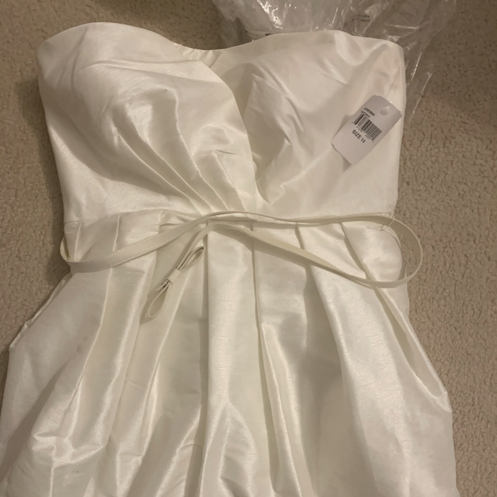 White strapless Donna Morgan dress